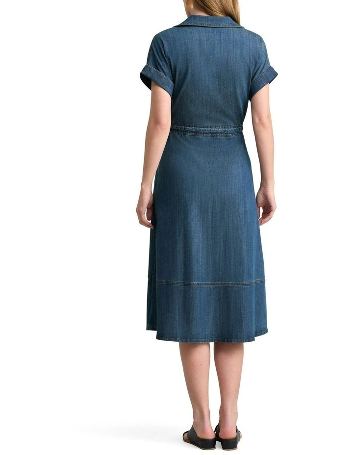 Shirt Dress in Mid Denim Blue image 4