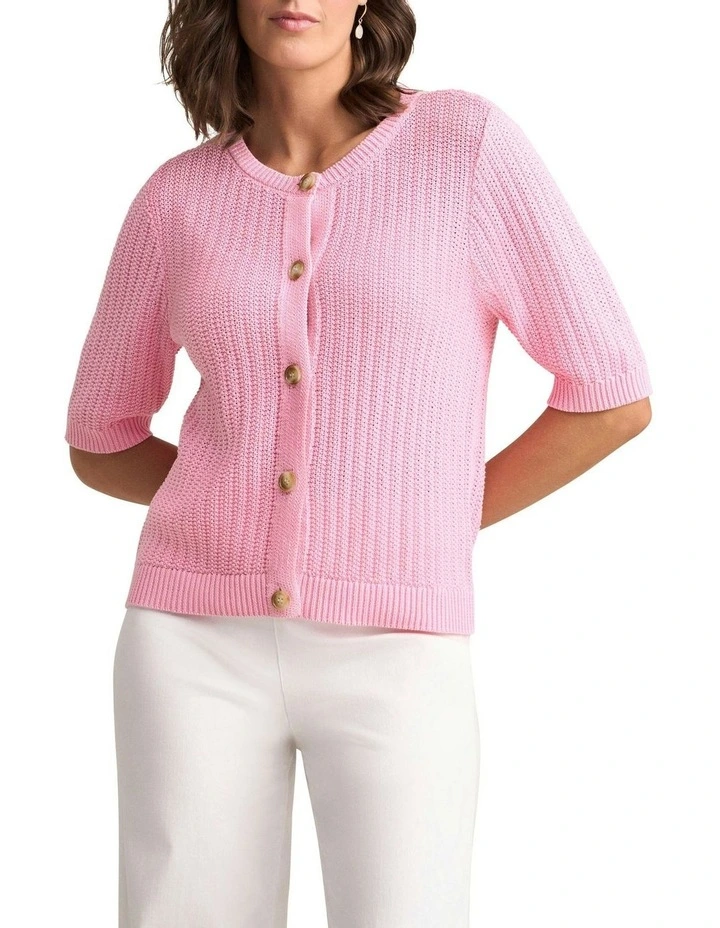 Short Sleeve Cardigan in Petal Pink image 1