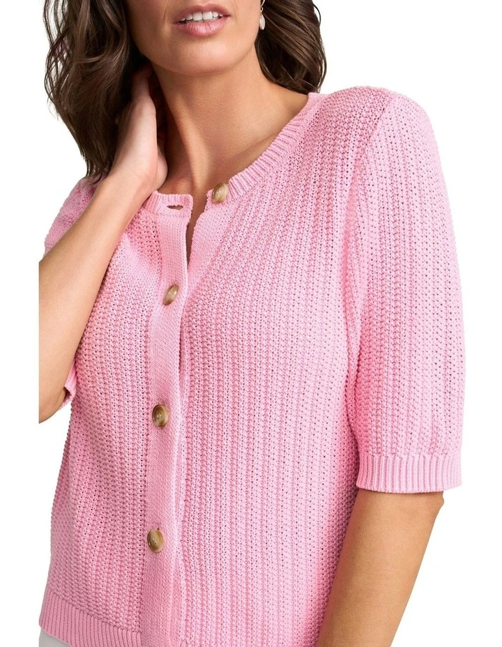 Short Sleeve Cardigan in Petal Pink image 3