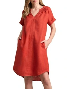 Gathered Neck Dress in Burnt Orange