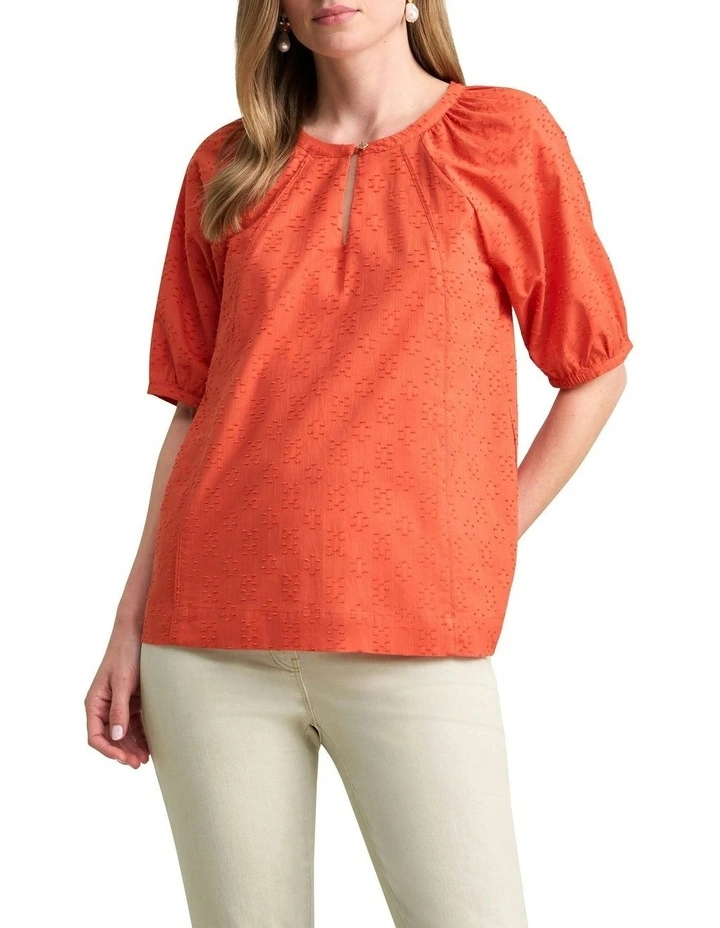 Clipped Jacquard Blouse in Burnt Orange image 1