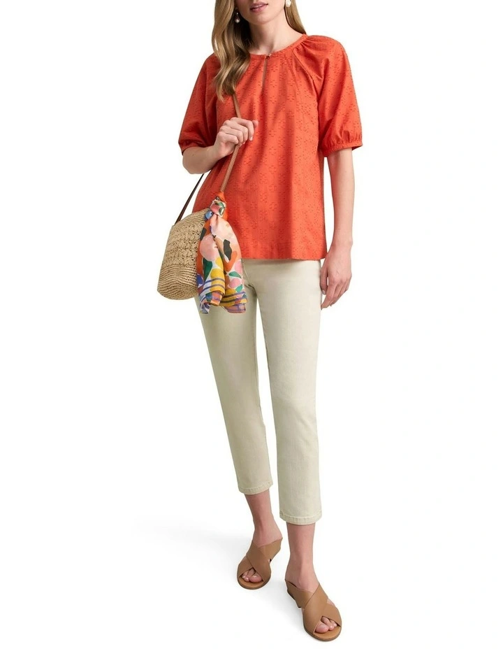Clipped Jacquard Blouse in Burnt Orange image 2