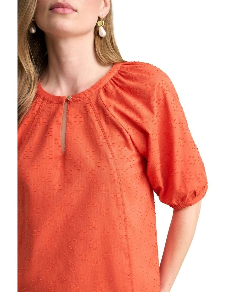 Clipped Jacquard Blouse in Burnt Orange image 3