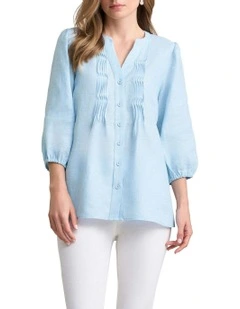 Pin Tuck Linen Shirt in Soft Blue