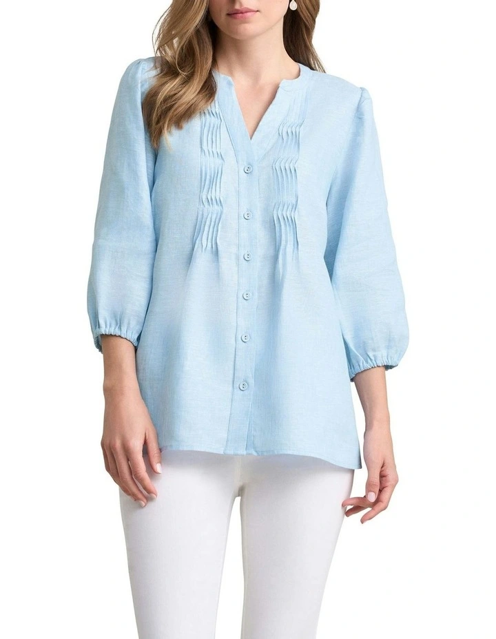 Pin Tuck Linen Shirt in Soft Blue image 1