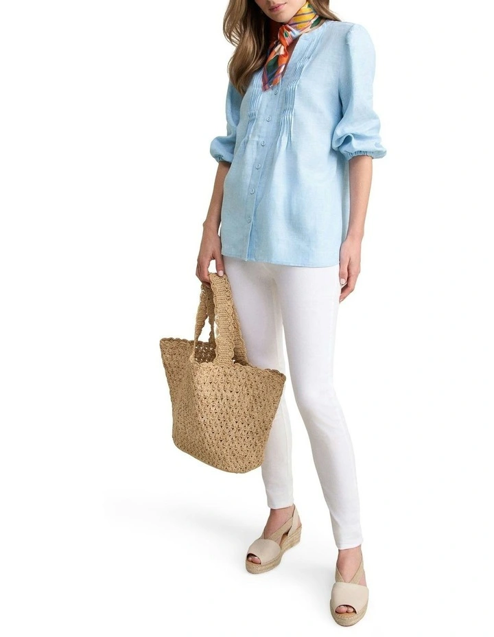 Pin Tuck Linen Shirt in Soft Blue image 2
