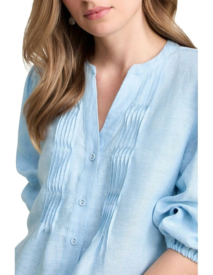 Pin Tuck Linen Shirt in Soft Blue image 3