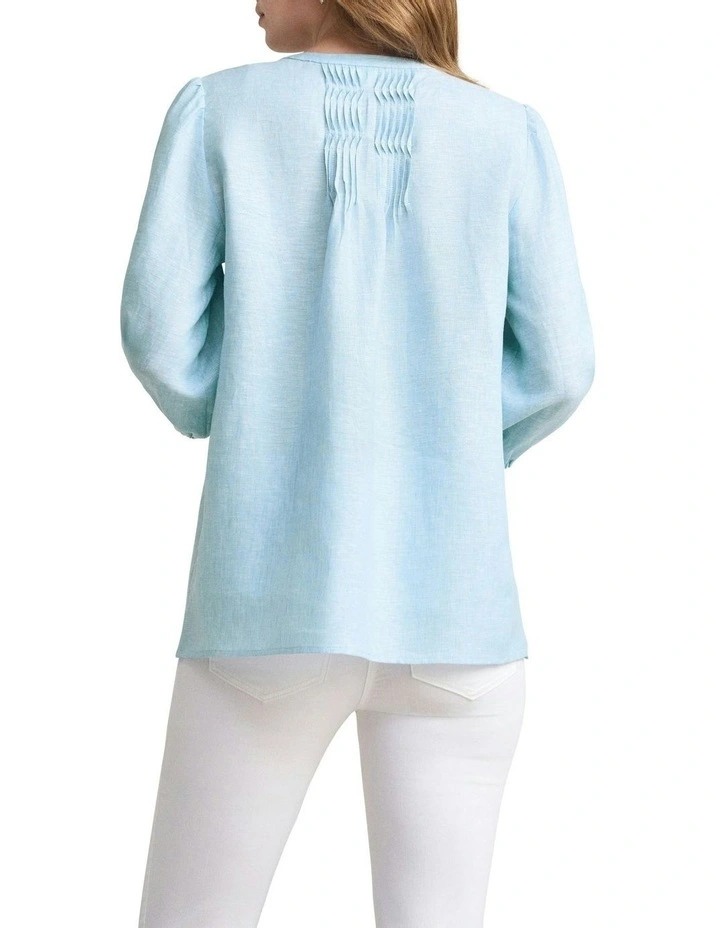 Pin Tuck Linen Shirt in Soft Blue image 4