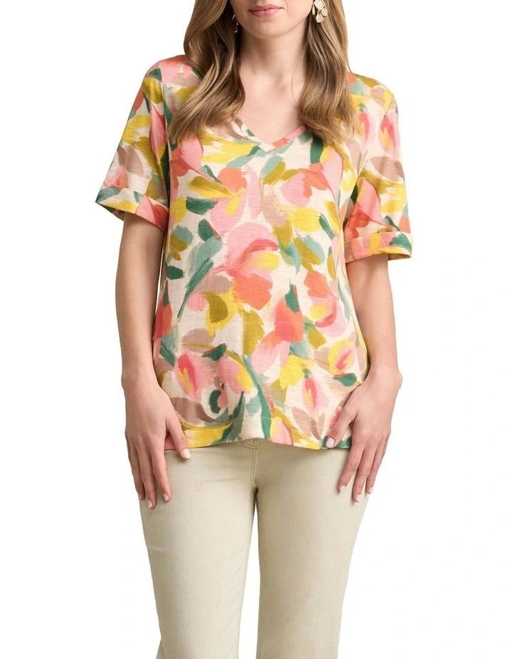 Printed V-Neck T-shirt in Multi image 1