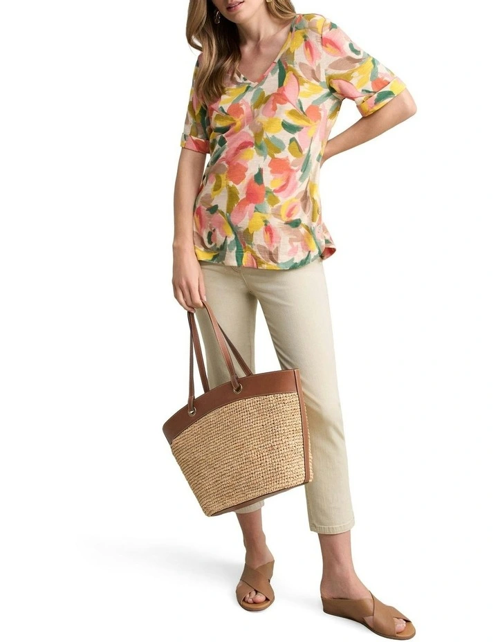 Printed V-Neck T-shirt in Multi image 2