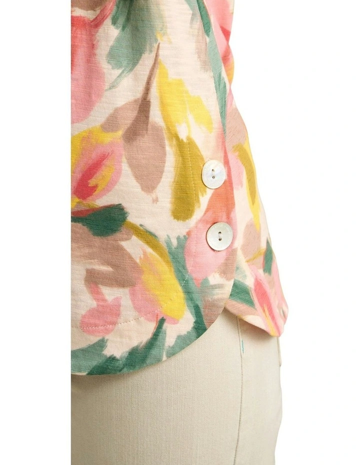 Printed V-Neck T-shirt in Multi image 3