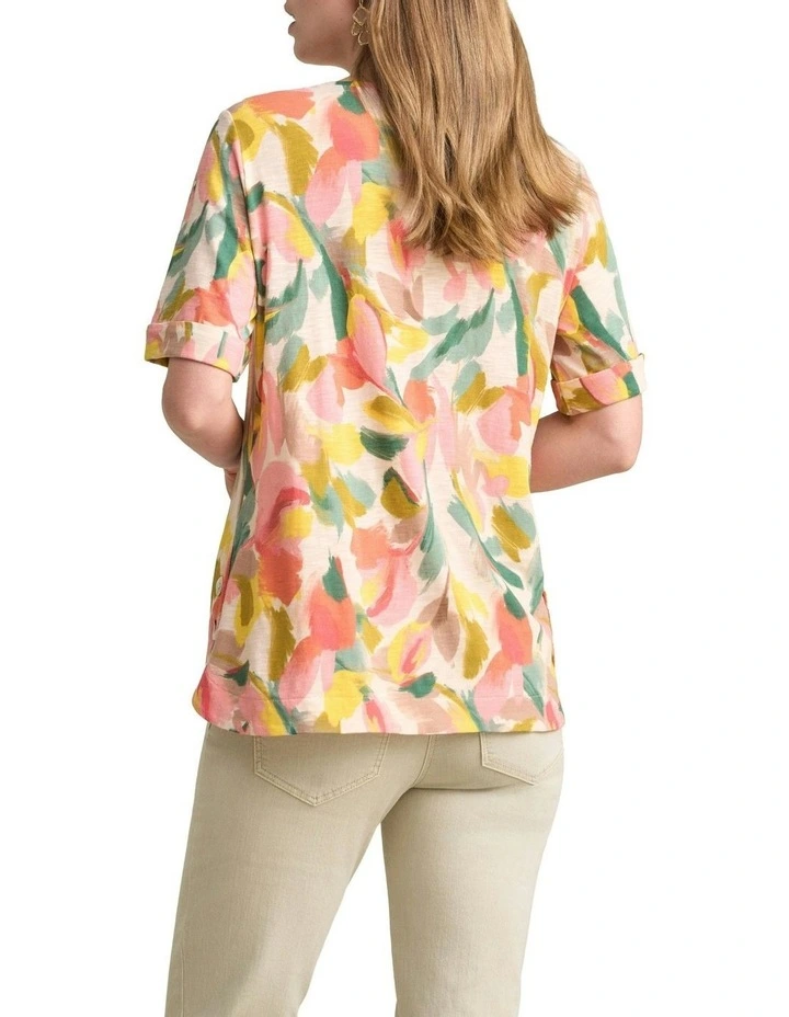 Printed V-Neck T-shirt in Multi image 4