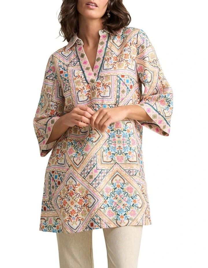 Collared Kaftan Top in Multi image 1