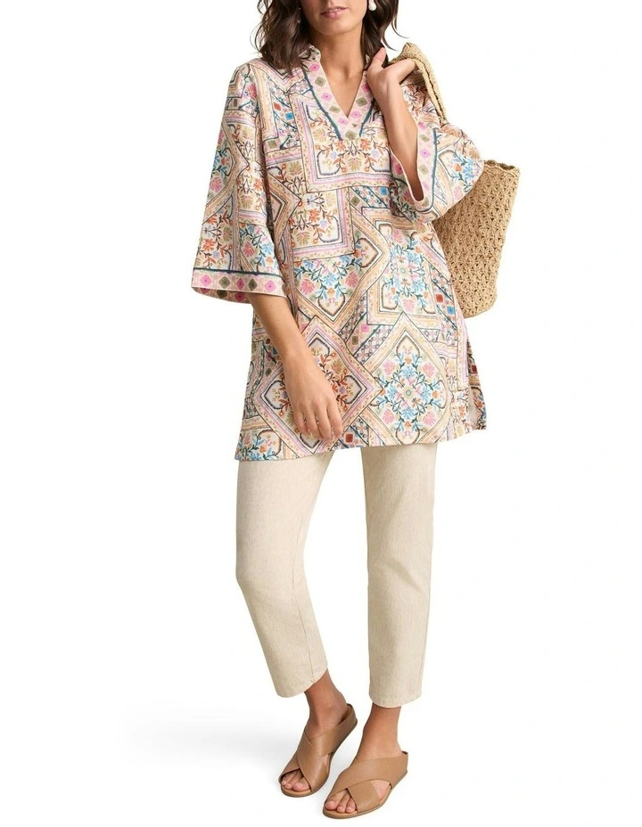 Collared Kaftan Top in Multi image 2