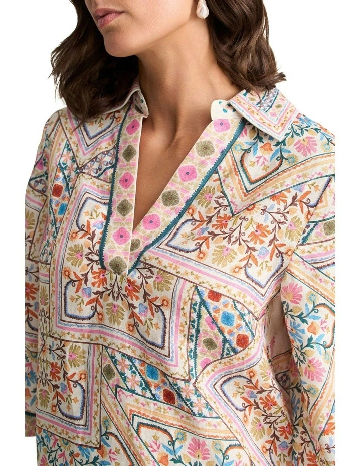 Collared Kaftan Top in Multi image 3