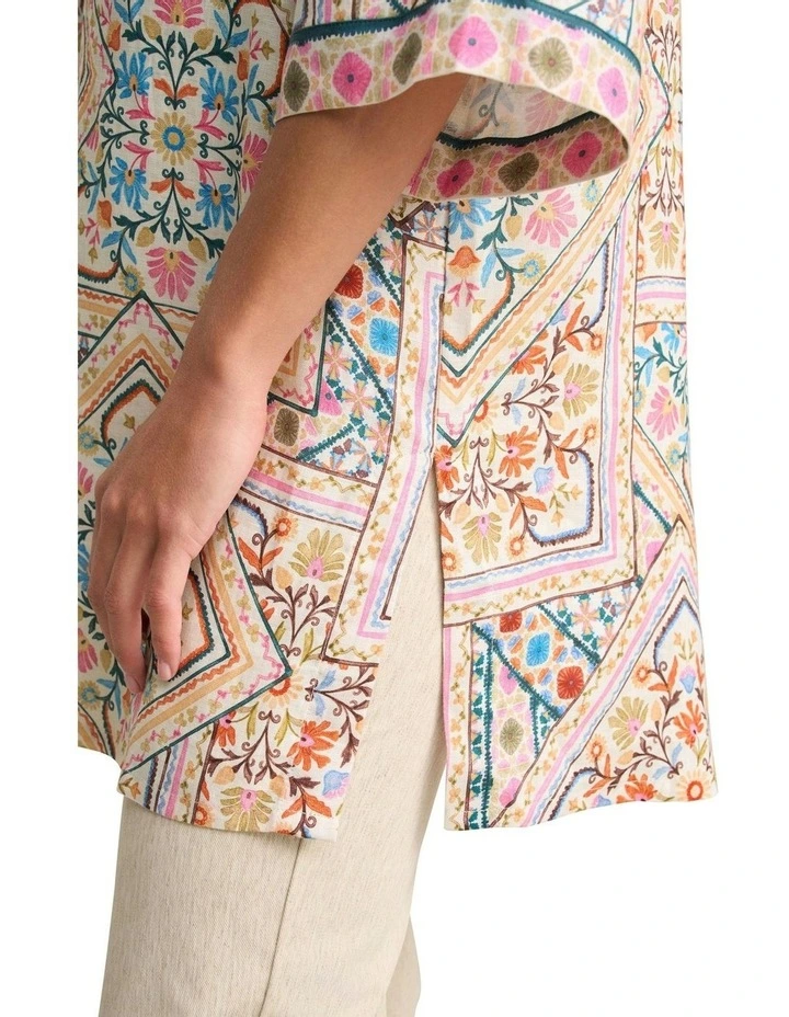 Collared Kaftan Top in Multi image 4