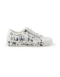French Print Sneaker in White