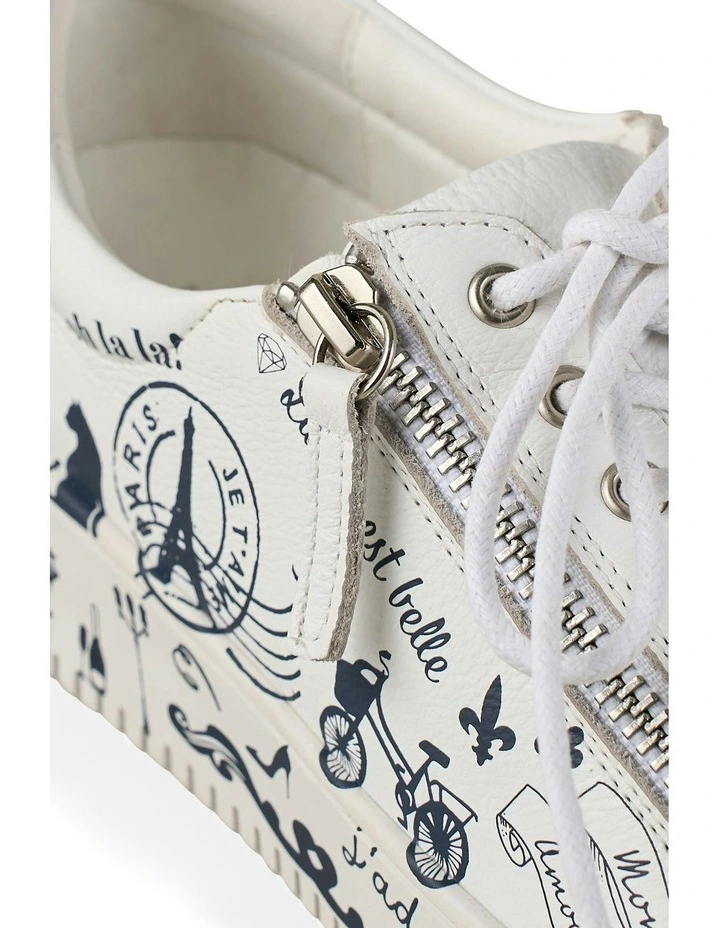 French Print Sneaker in White image 4