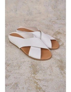 Harli Cross Strap Flat Sandal in White