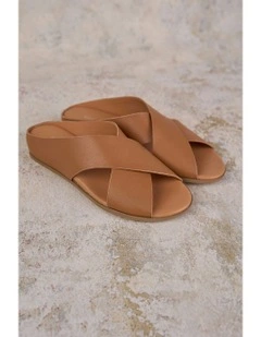 Harli Cross Strap Flat Sandal in Tan