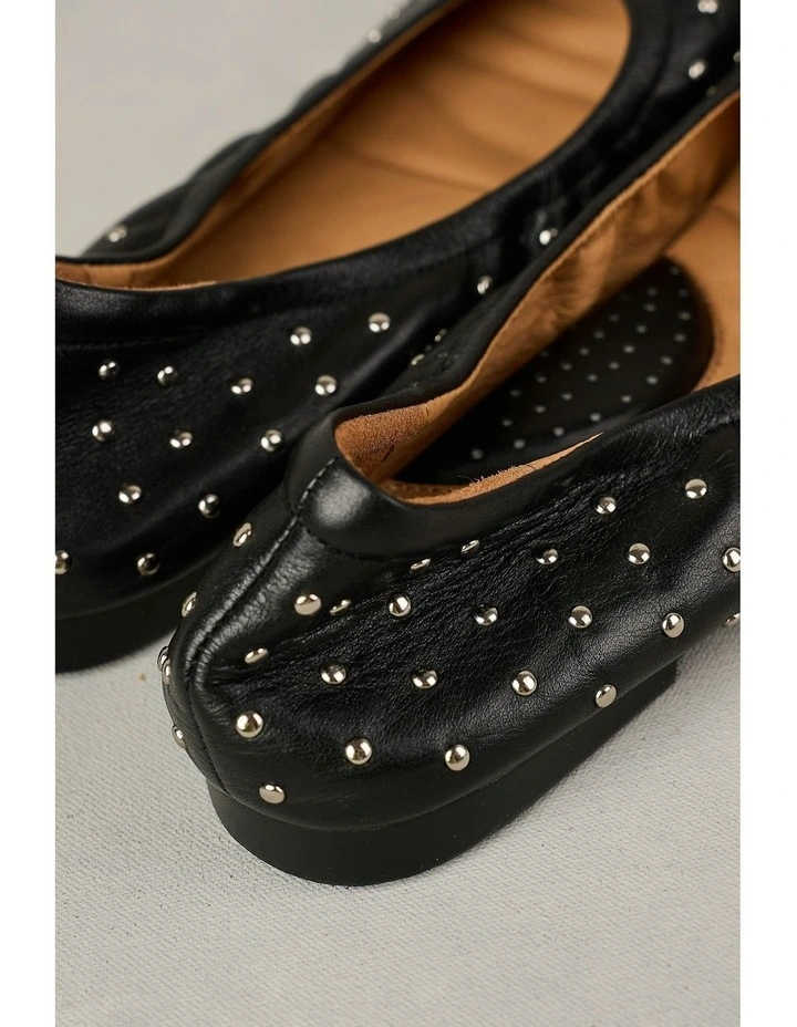 Sadie Stud Flat Ballet in Black image 3