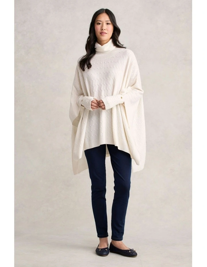 Catriona Wool Cable Poncho in Eggshell image 1