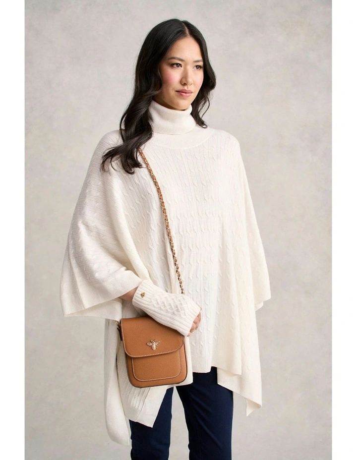 Catriona Wool Cable Poncho in Eggshell image 2