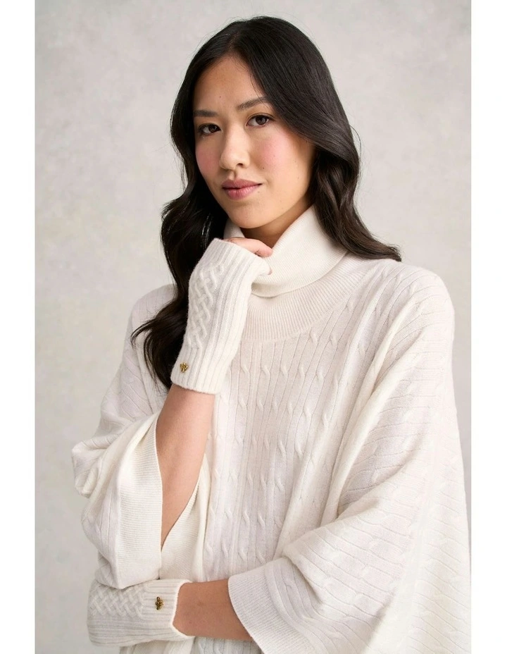 Catriona Wool Cable Poncho in Eggshell image 5