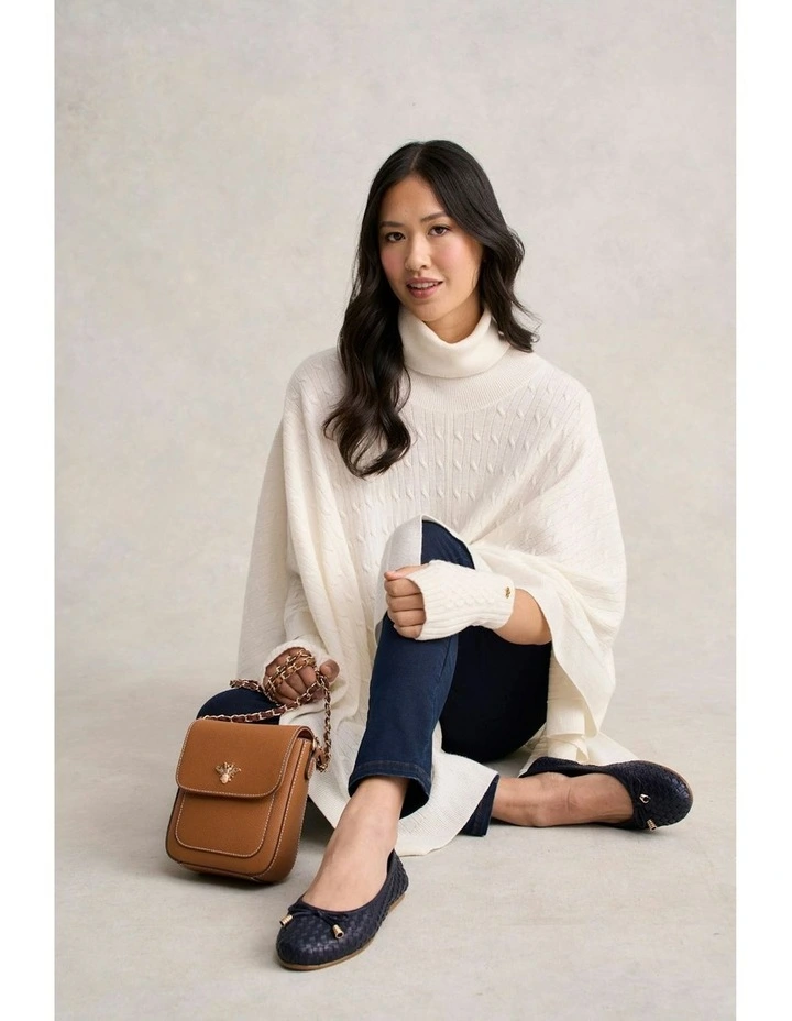 Catriona Wool Cable Poncho in Eggshell image 6