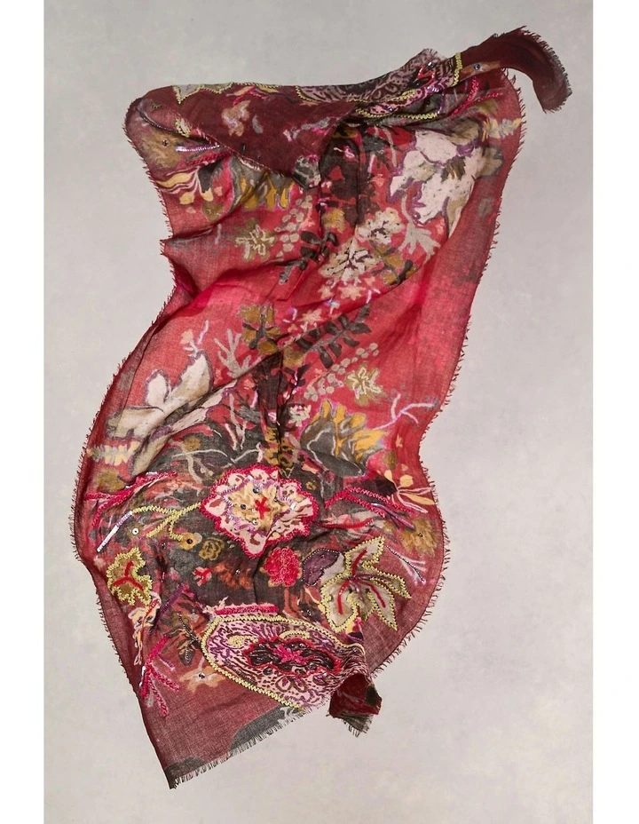 Merlot Embellished Wool Scarf in Red image 1