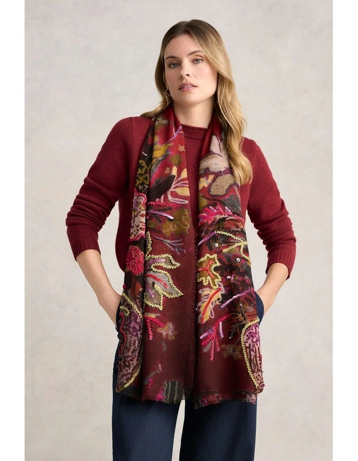 Merlot Embellished Wool Scarf in Red image 2
