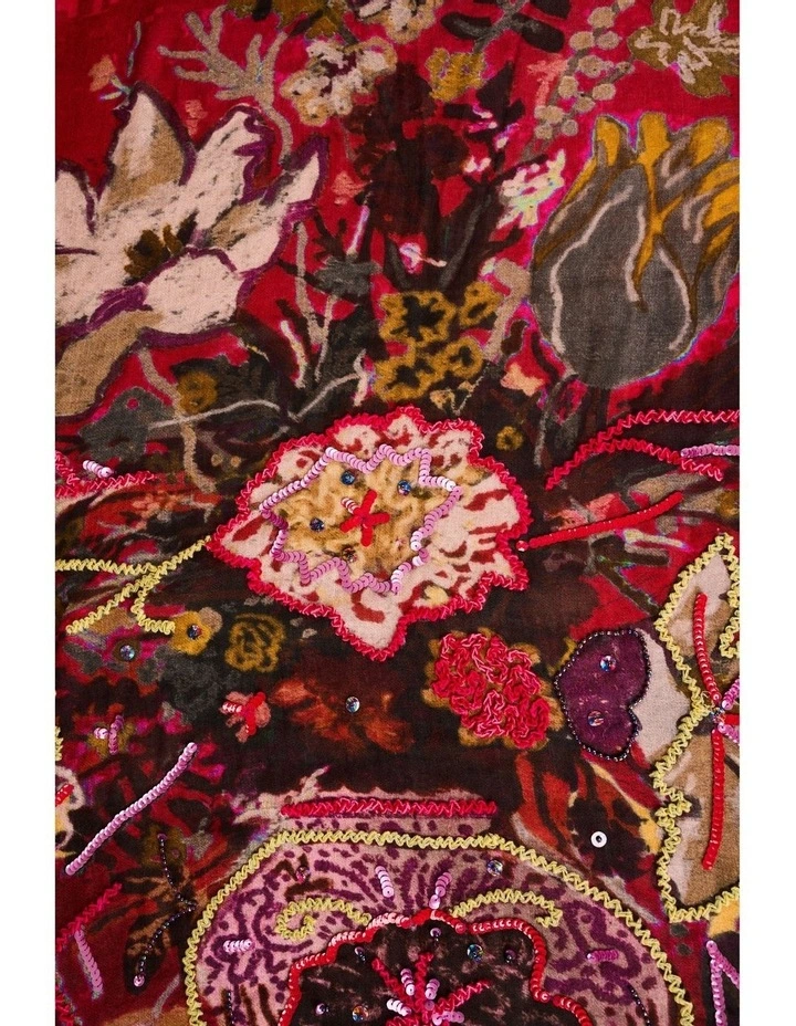 Merlot Embellished Wool Scarf in Red image 4