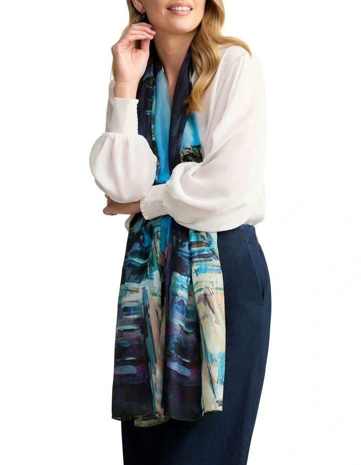 Parisian Street Scape Silk Scarf in Multicolour image 1