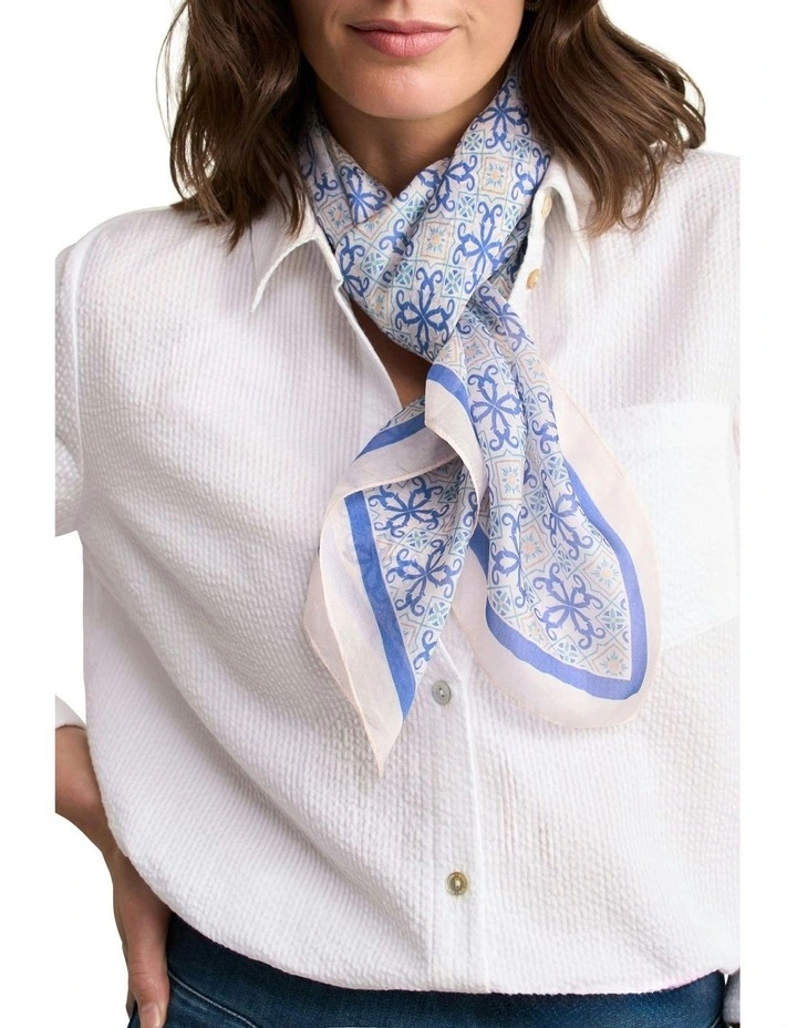 Tile Print Square Scarf in Blue image 1