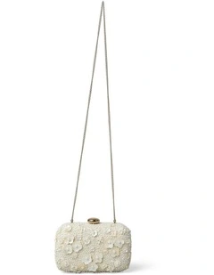Floral Shell Beaded Clutch in Cream