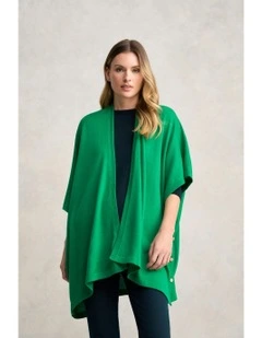 Button Merino Wrap in Emerald