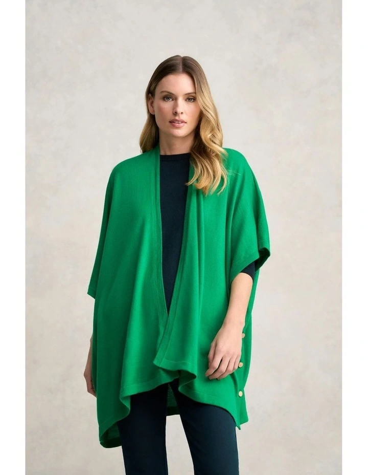 Button Merino Wrap in Emerald image 1