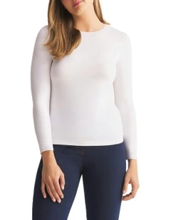 Long Sleeve Crew Neck Top in White