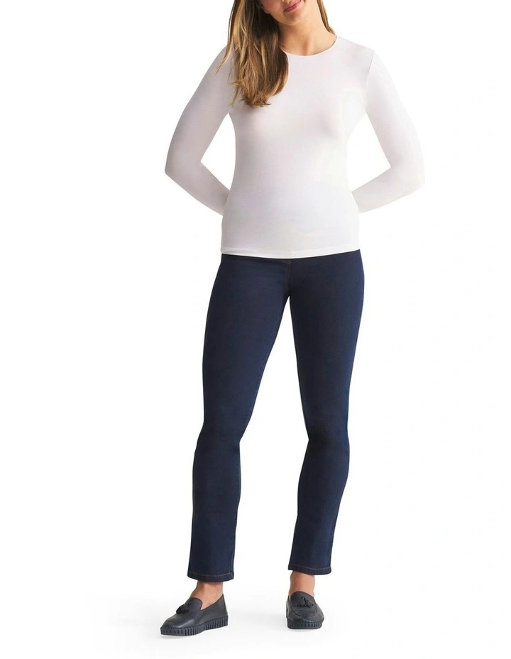 Long Sleeve Crew Neck Top in White image 2