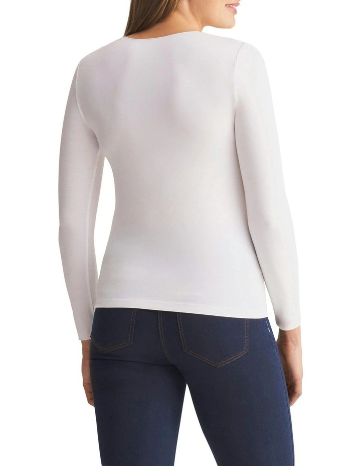 Long Sleeve Crew Neck Top in White image 3