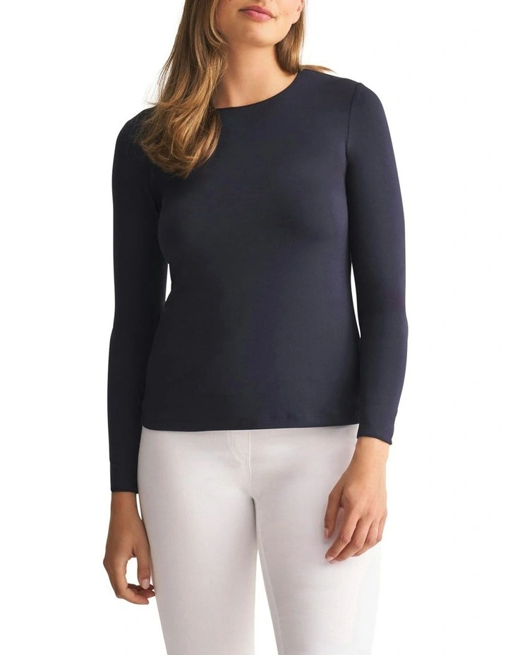 Long Sleeve Crew Neck Top in Ink image 1