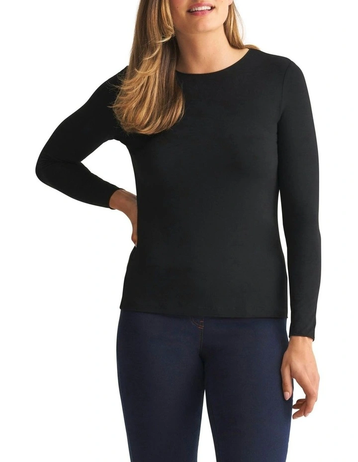 Long Sleeve Crew Neck Top in Black image 1