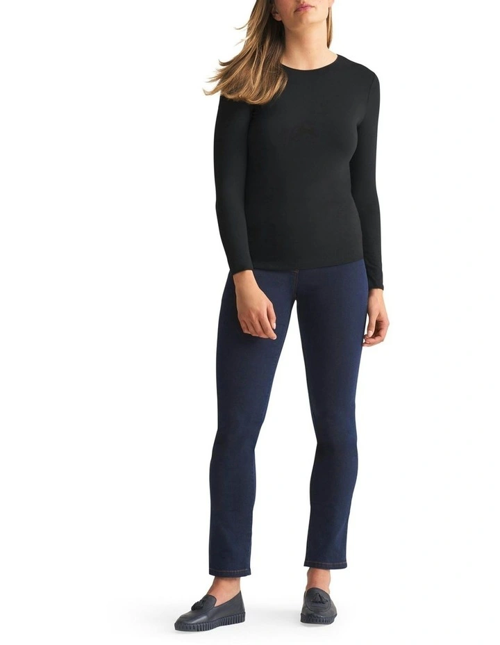 Long Sleeve Crew Neck Top in Black image 2