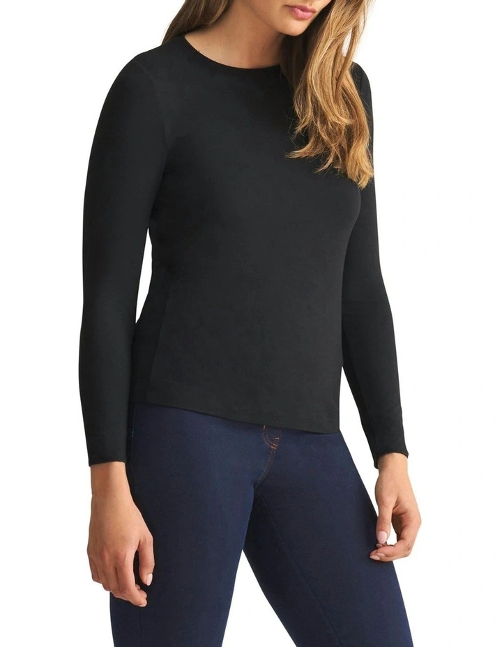 Long Sleeve Crew Neck Top in Black image 3