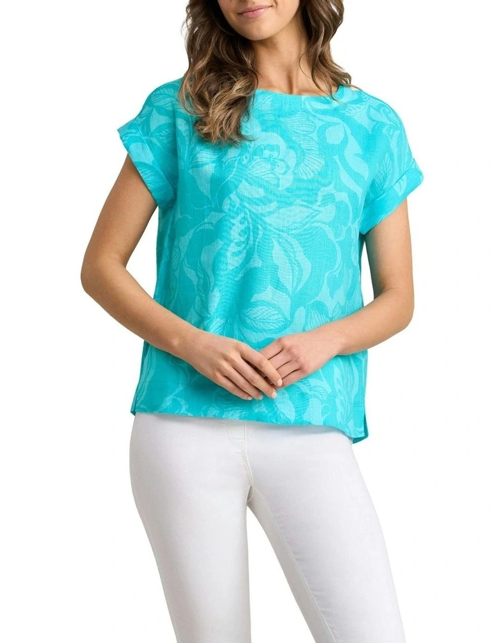 Linen Button Back Top - Foliage Print image 1