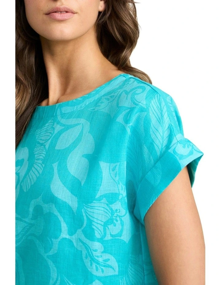 Linen Button Back Top - Foliage Print image 3