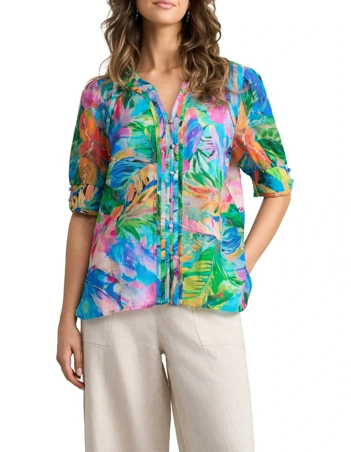 Panelled Blouse - Vibrant Palm Print image 1