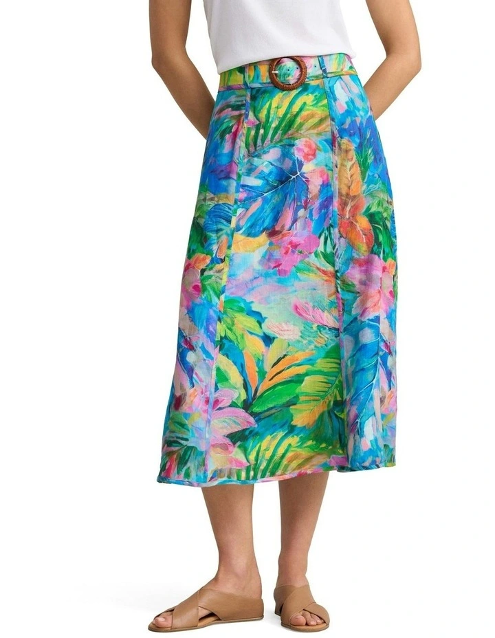 Panelled Flared Skirt - Vibrant Palm Print image 1