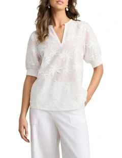 Embroidered Palm Blouse - White