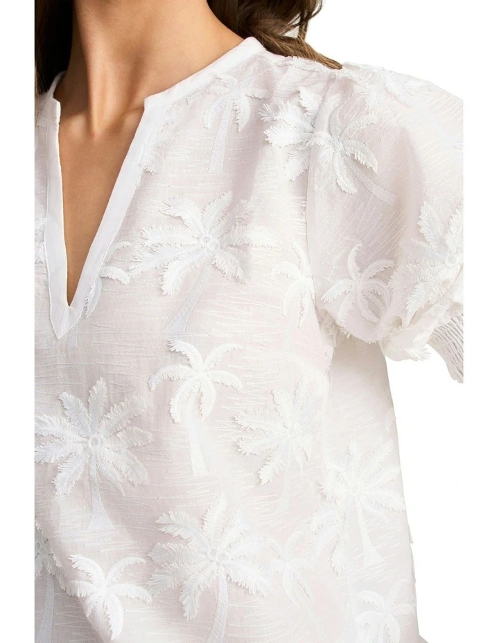 Embroidered Palm Blouse - White image 3